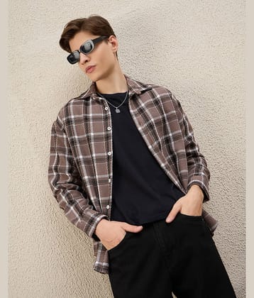 Chimpaaanzee Cotton Blend Oversized Fit Checks Full Sleeves Men's Casual Shirt - Black ( Pack of 1 )