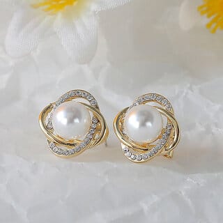 Spiral Circular with Center Pearl Stud Earring