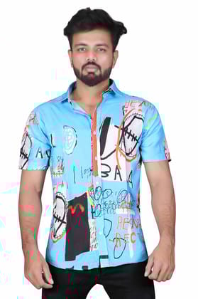 "Classy Blue Bala Print Half Sleeve Shirt by Glamastitch"-S