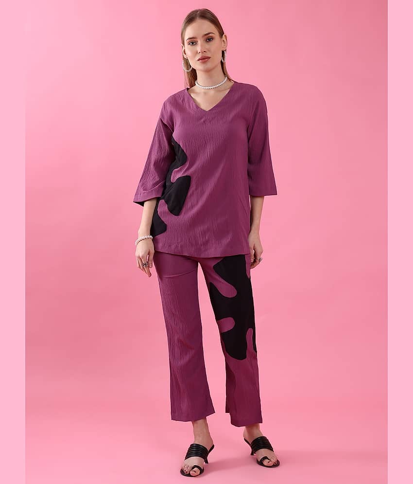 Sheetal associates Women Printed Top With Trousers Co-Ord Set ( Purple )