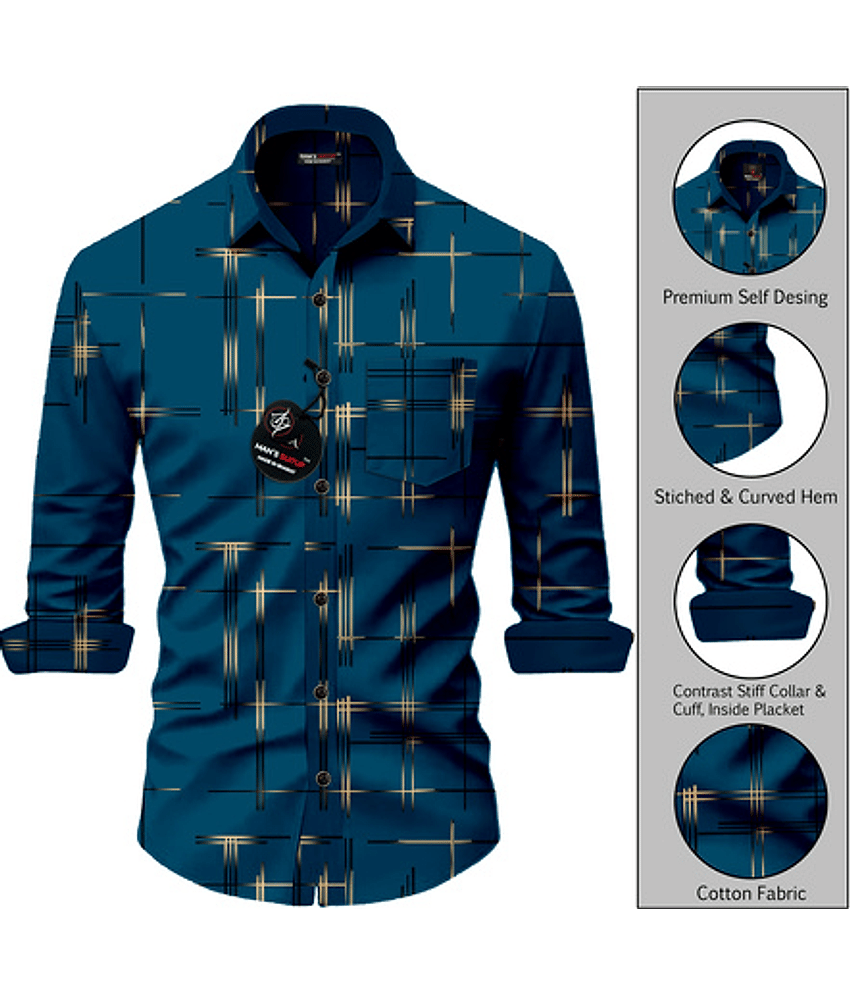 MAN'S SUITUP Cotton Blend Regular Fit Printed Full Sleeves Men's Casual Shirt - Teal ( Pack of 1 )