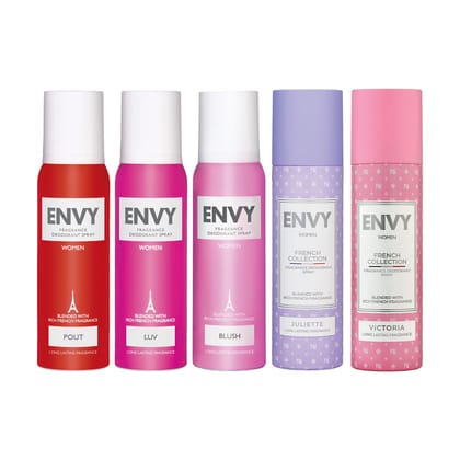 ENVY (Pout + Luv + Blush + Juliette +Victoria) Deos For Women (Pack of 5) - 120ml -SALE