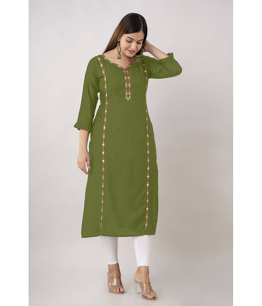 Kapadia - Green Rayon Women's Straight Kurti ( Pack of 1 )