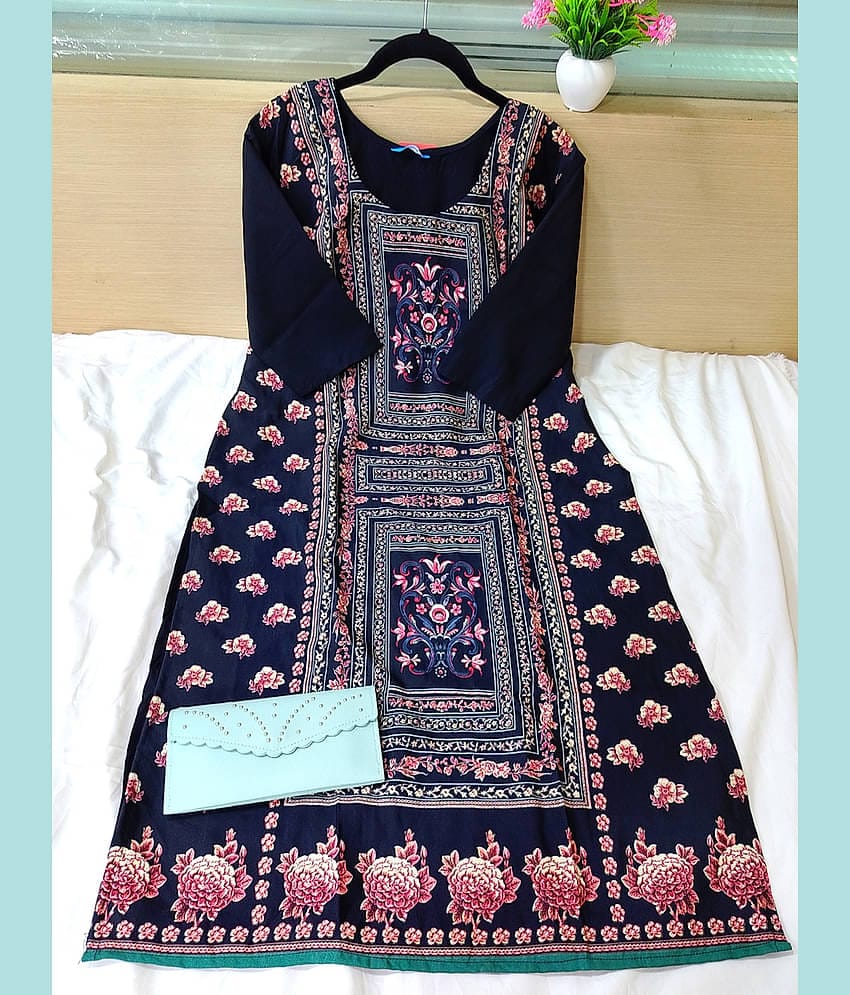 Ethnic Basket Pack of 1 Crepe Printed Straight Women's Kurti - ( Black )