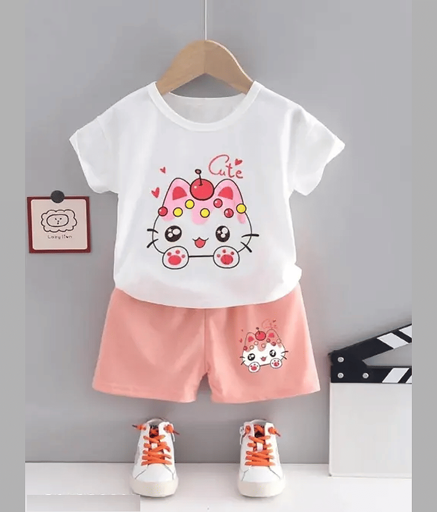 VELION Pack of 1 Unisex for Baby Cotton Blend T-Shirt & Shorts ( PeachPuff )