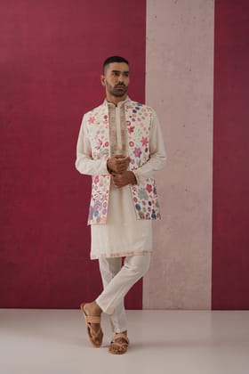 Navish - Open Multicolored Embroidered Jacket Set-XS/34