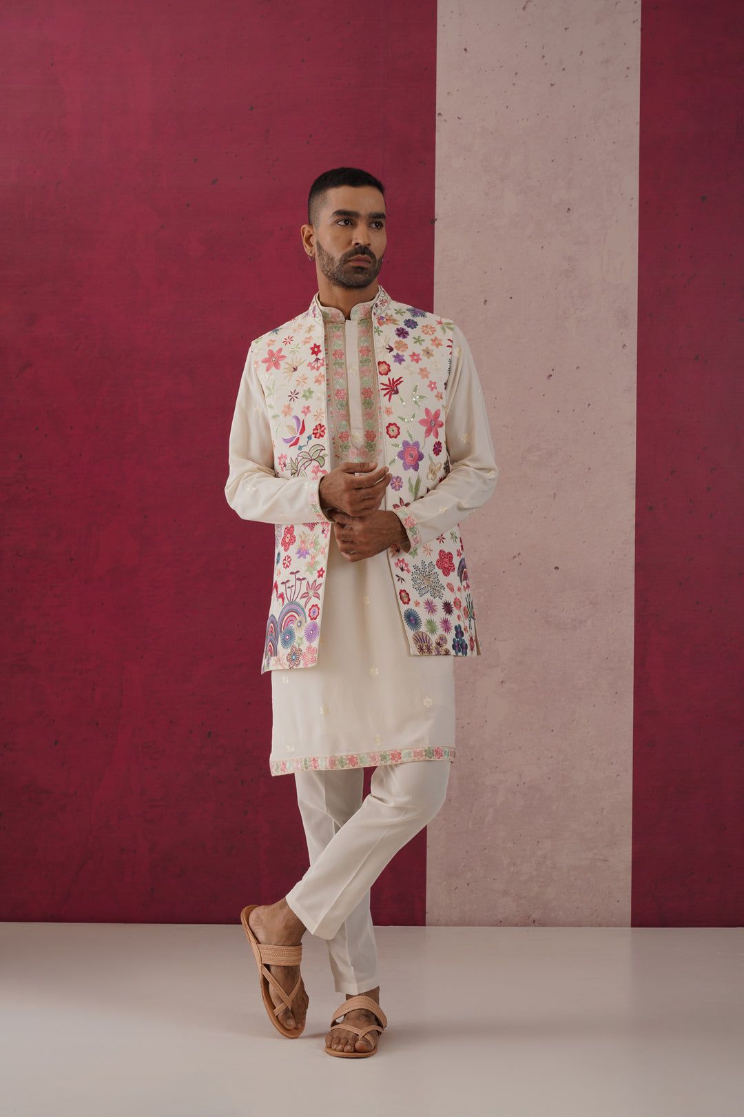 Navish - Open Multicolored Embroidered Jacket Set-XS/34