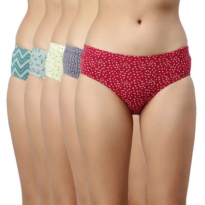 Enamor Stretchable Cotton Hipster Panties for Women Pack of 5, Full Coverage Grip Fit with Antimicrobial & Stain Release Technology-CR17-Assorted-Colors and Prints May Vary (CR17_Multicolorprint5_M) Enamor Stretchable Cotton Hipster Panties for Women Pac