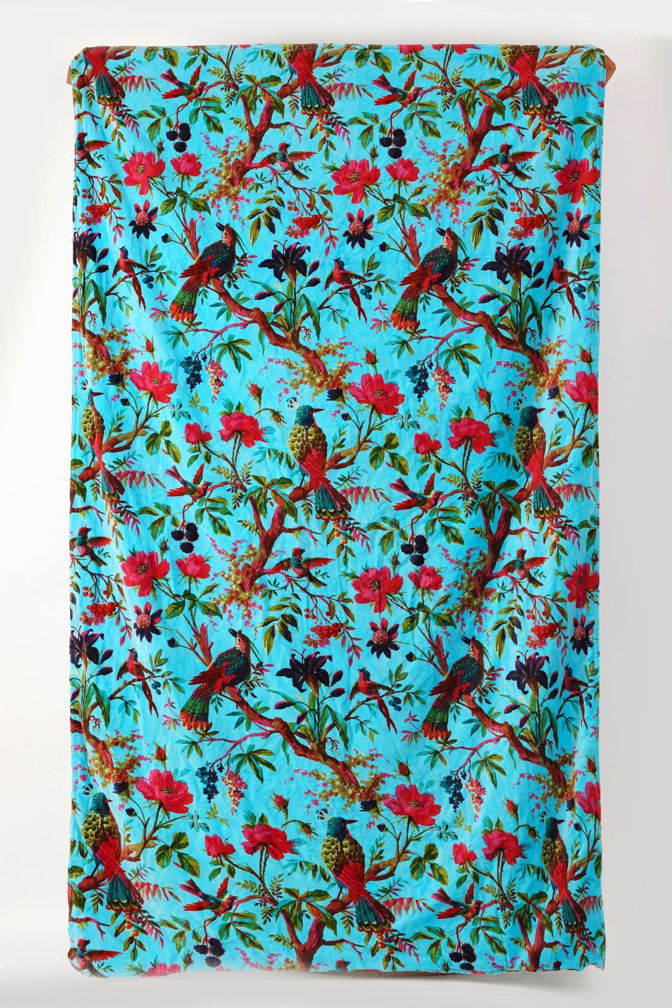 Birds of Paradise Velvet Sofa throw only- Turquoise Blue