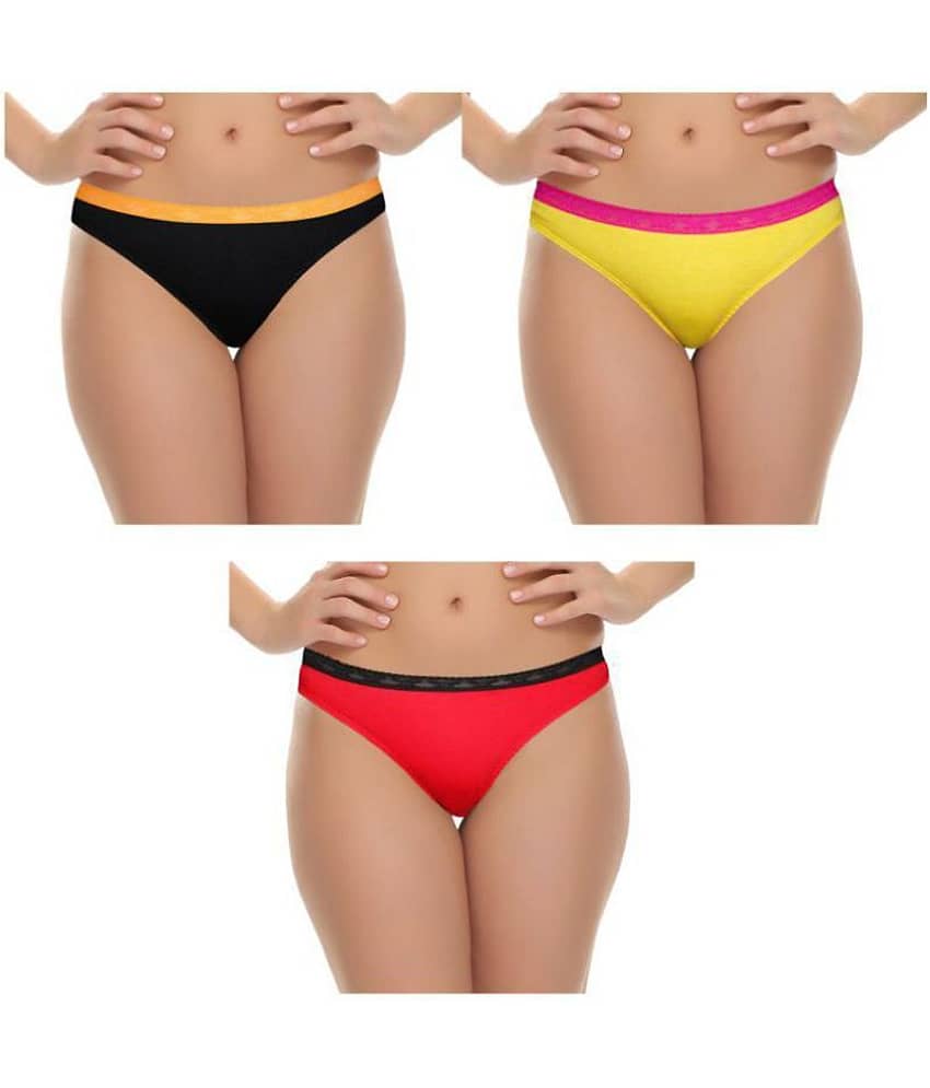 Selfcare Pack of 3 Cotton Women's Bikini Panties ( Multi Color )