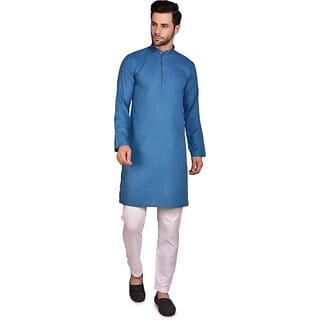 PrintCultr Men Kurta and Pyjama Set (Blue, White)
