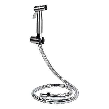 Prem Tiles Stainless Steel Health Faucet Set, 1.2m Flexible Hose, Wall Hook, Silver (Gun with Hose Pipe and Holder, 1, Piece)