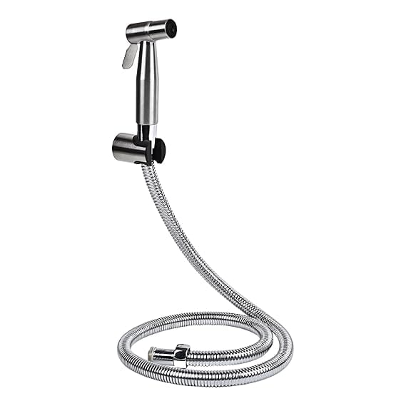 Prem Tiles Stainless Steel Health Faucet Set, 1.2m Flexible Hose, Wall Hook, Silver (Gun with Hose Pipe and Holder, 2, Piece)
