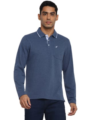 Full Sleeves Polo Collar T-Shirt with Pocket for Men - Blue Melange-S / Blue Melange