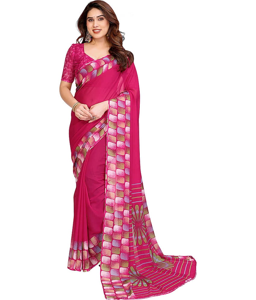 Kashvi Sarees Georgette Printed Ilkal Saree With Unstitched Blouse Piece ( Pink )