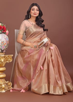 Powder Pink Woven Organza Silk Saree