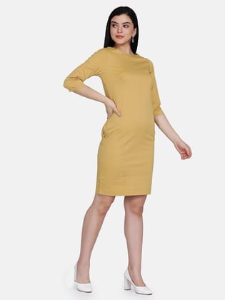 Cotton Poplin Sheath Dress - Mustard Yellow-S