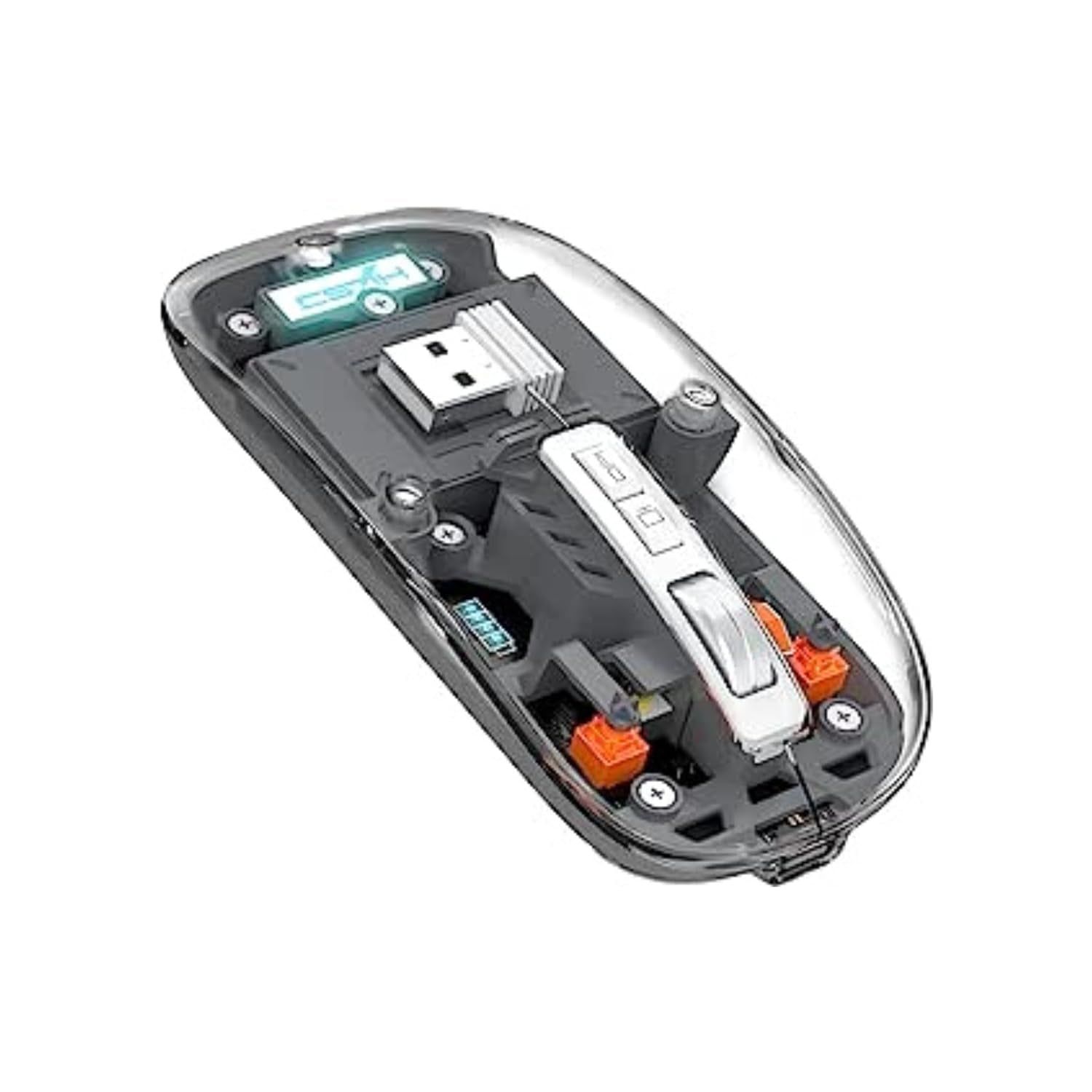 Rechargeable Wireless Mouse, Dual Mode (2.4GHz + BT), Dual Bluetooth, Silent Operation, Transparent Body, RGB, Battery Indicator, for Mac | Laptop | Computer-Black