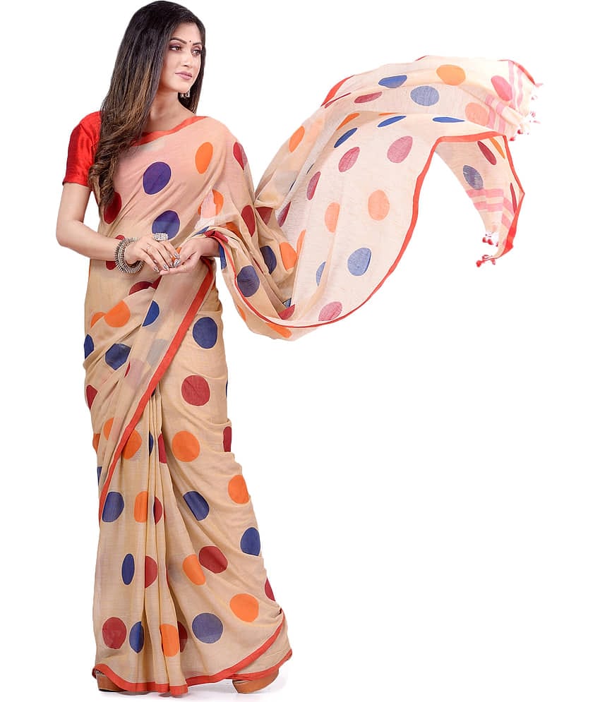 Desh Bidesh Cotton Self Design Saree Without Blouse Piece ( Red )