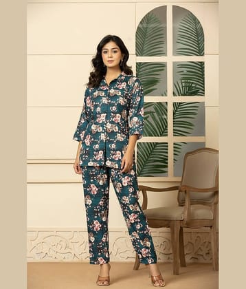 Flamboyant Women Printed Shirt With Trousers Co-Ord Set ( Green )