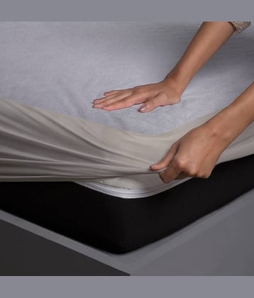 JDXONLINESALE - Cotton Terry Water Repellent Double Bed Mattress Protector - 191 cm (75") x 150 cm (59") - Gray