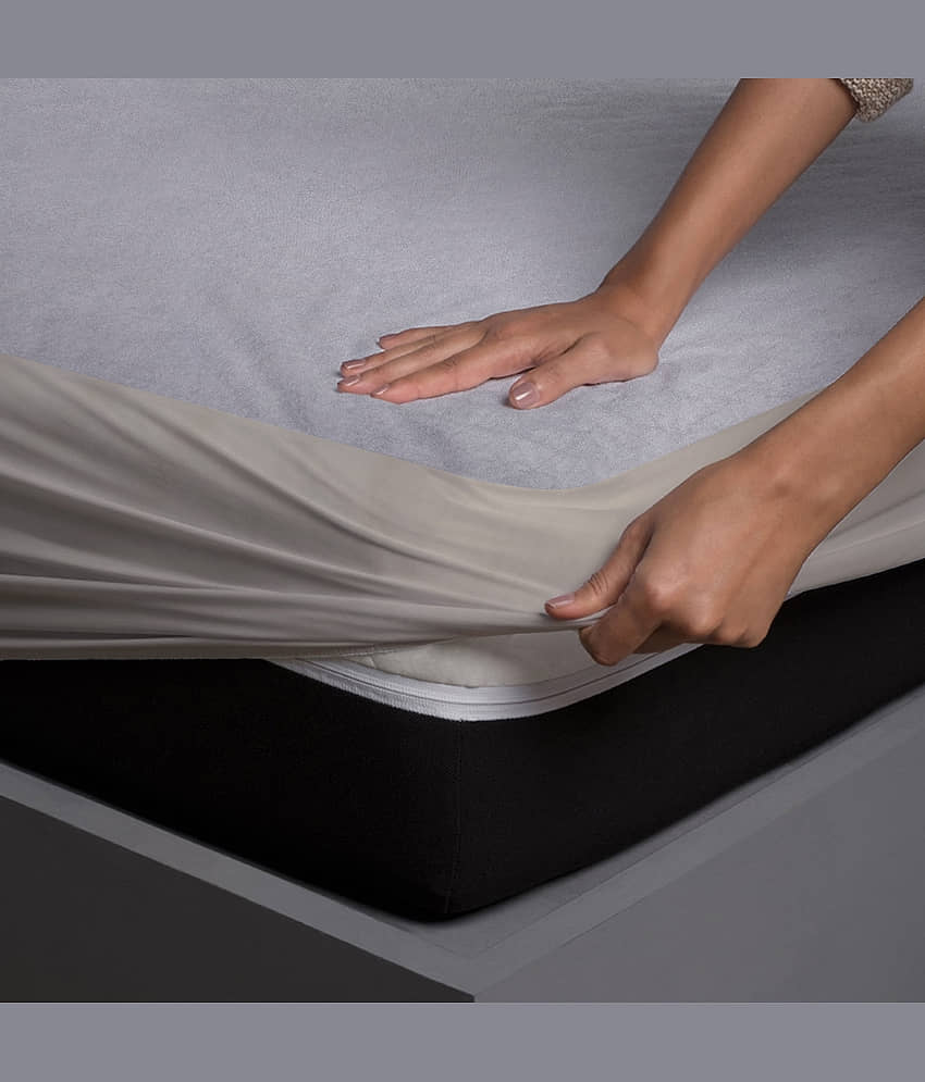 JDXONLINESALE - Cotton Terry Water Repellent Double Bed Mattress Protector - 191 cm (75") x 150 cm (59") - Gray