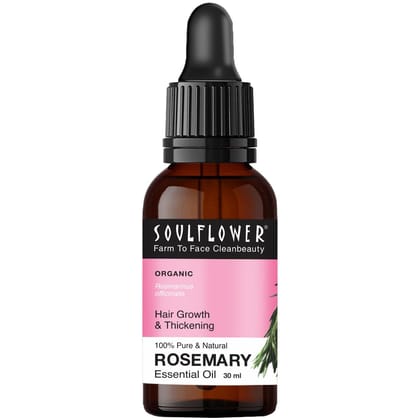 Soulflower Rosemary Essential Oil for Hair Growth, Hair Fall Control, Nourishment & Strengthening, Skin Care| Clinically Tested and Ecocert Certified Organic 100% Pure & Natural Undiluted, 30ml Soulflower Rosemary Essential Oil for Hair Growth, Hair Fall