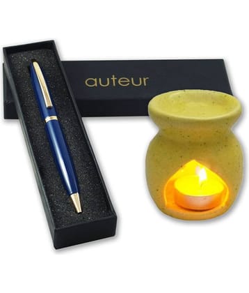 auteur 156BllueGCOB Stylish and Classy Blue Ball Pen With Golden Trims With Fragrance Oil Burner Pen Gift Set
