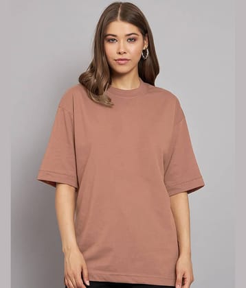 JUNEBERRY Women Cotton Printed Oversized Fit Round Neck T-Shirt ( Brown )