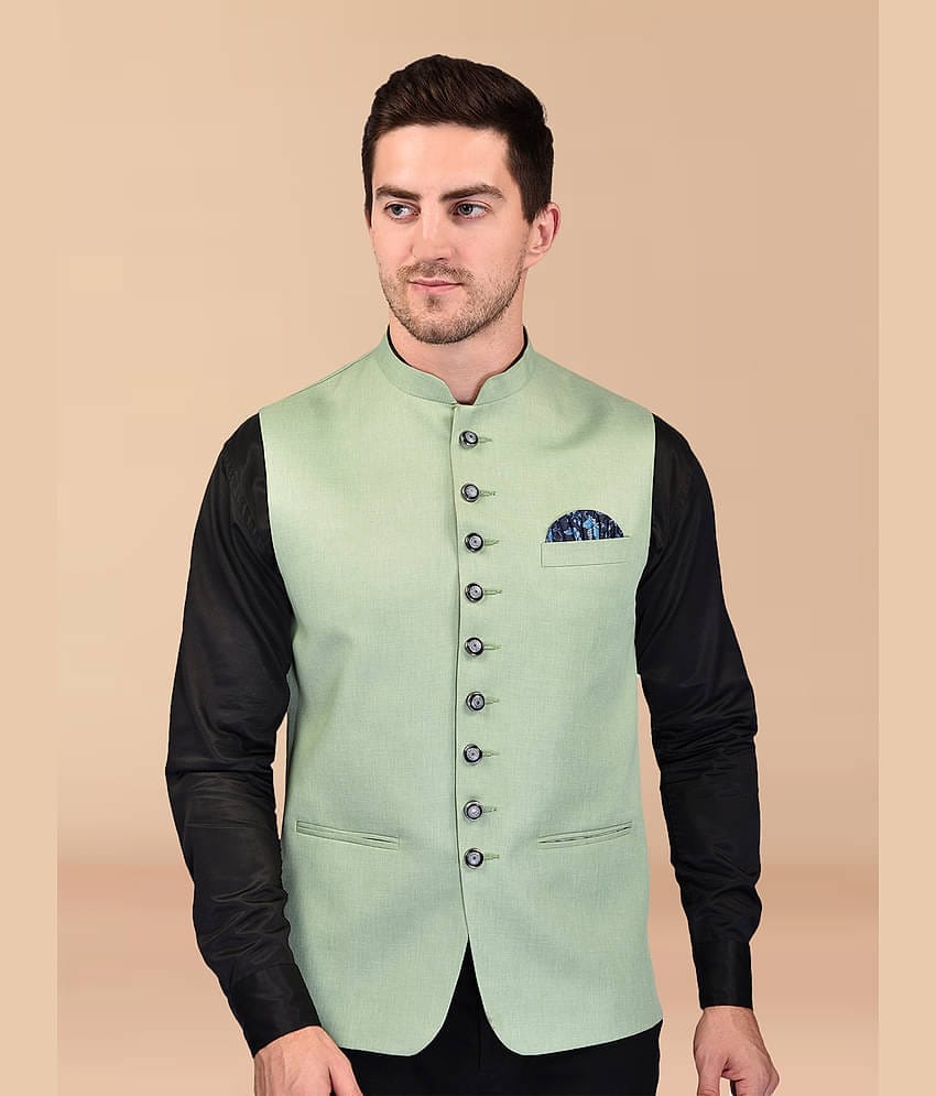 PRINTCULTR Green Cotton Blend Men's Nehru Jacket ( Pack of 1 )