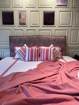 KRI India The Minimalist Stripe Dots Bedsheet Set | Red & white  | 100x100 inches  | Wash & Care | 100% Cotton | Handcrafted in India. 100% organic & natural.