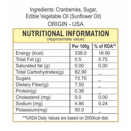 RTC FOODS Sliced Dried Cranberries | 250g Pack | Antioxidant-Rich Berries | No Added Preservatives | Tasty & Nutritious Snack
