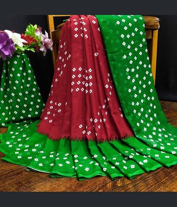 JIHANA FAB Chiffon Printed Saree With Unstitched Blouse Piece ( Multicolor )