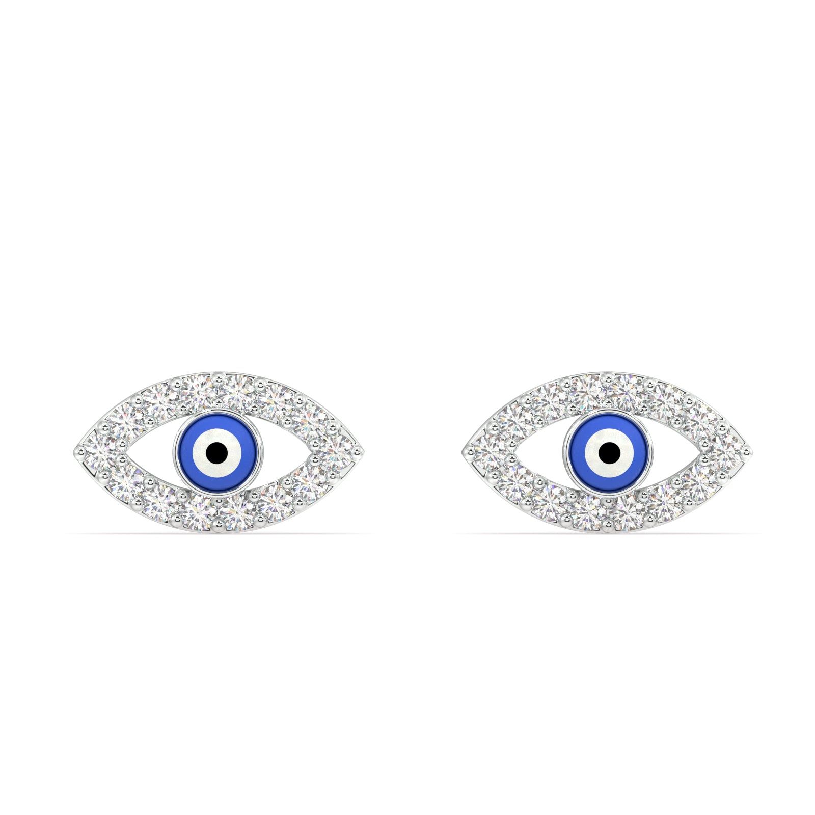 Enamel evil eye stud pair-Rhodium plated