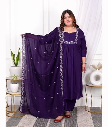 miravan Cotton Embroidered Kurti With Palazzo Women's Stitched Salwar Suit - Purple ( Pack of 1 )