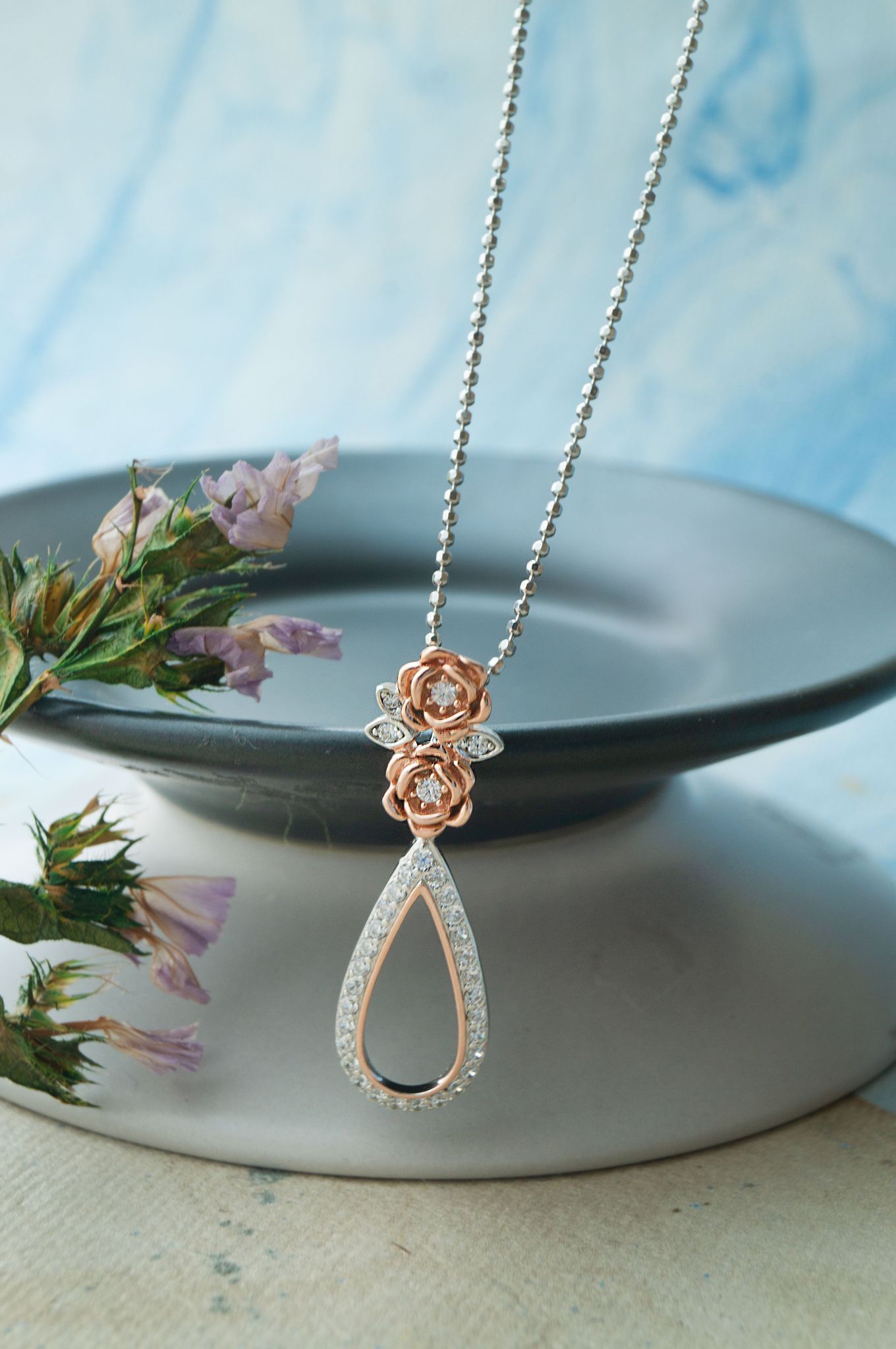 Garden Of Happiness Silver & Rose Gold Plated Sterling Silver Pendant-With Chain / Two Tone