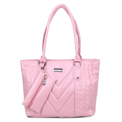 Jothi CrestVale Premium Womens Handbag | Multi-Compartment Synthetic Leather Tote | Stylish V-Pattern Finish | Water-Resistant | Soft Base | Dusty Rose