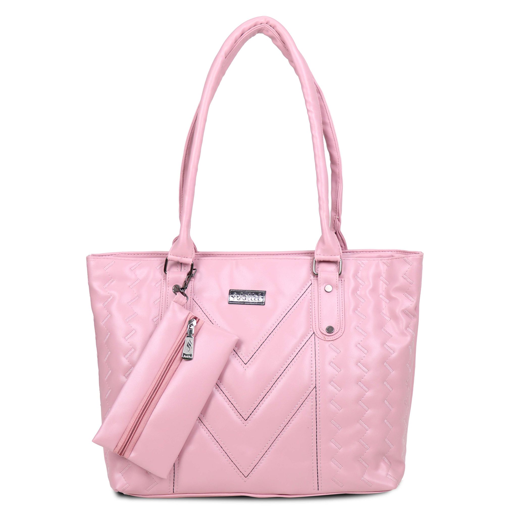 Jothi CrestVale Premium Womens Handbag | Multi-Compartment Synthetic Leather Tote | Stylish V-Pattern Finish | Water-Resistant | Soft Base | Dusty Rose