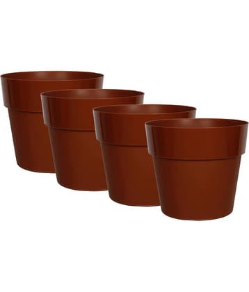 DynoreBrown Color Plastic Pots & Planters for Gardening, Indoor & Outdoor ( Pack of 4 ) - 16cm (Length)