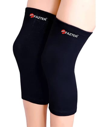 FAZTER Unisex Stretchable Compression Knee Cap Brace For Joint Pain Relief (Pair) Knee Support (Black) - None