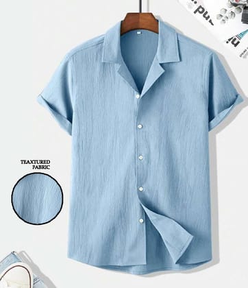 Sky Blue Sophistication: Stylish Seersucker Men's Shirt by GlamaStitch-S