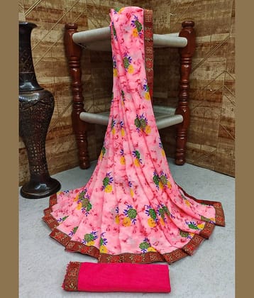 Kanooda Prints Georgette Printed Saree With Unstitched Blouse Piece ( Green )