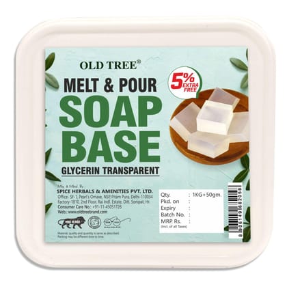 Old Tree Glycerine Transparent Soap Base (1 Kg + 50g Extra) for Soap Making | Paraben Free & Non Fragrant | Melts & Pour Handmade Soap | DIY Soap Making at Home Old Tree Glycerine Transparent Soap Base (1 Kg + 50g Extra) for Soap Making | Paraben Free & 