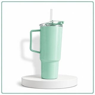 Mint Green Plastic Tumbler - BPA Free, Leakproof, Double Wall Insulated Travel Cup with Handle  Straw, Cup Holder Friendly