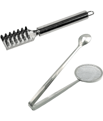 VillWin Silver Stainless Steel Fish Scaler with Frying Tool ( Set of 2 )