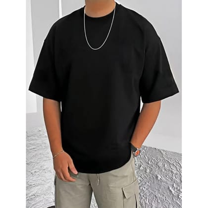 Men's Casual Cotton Blend Printed Round Neck Half Sleeve T-Shirt (Black) D