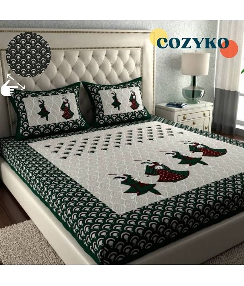 COZYKO Cotton 1 Double Bedsheet with 2 Pillow Covers ( Green )