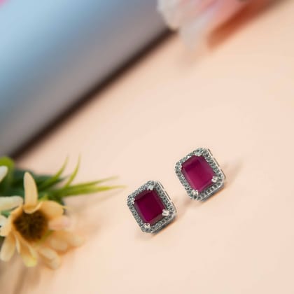 Silver Solitaire Carmine Earrings