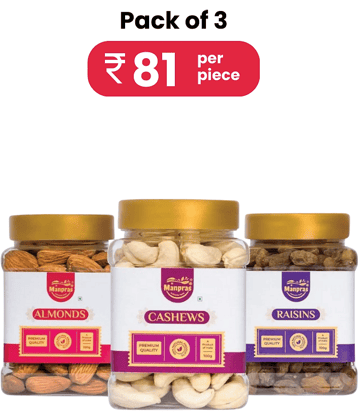 MANPRAS COMBO CASHEW-ALMOND-RAISIN-100G EACH [PACK OF 3]