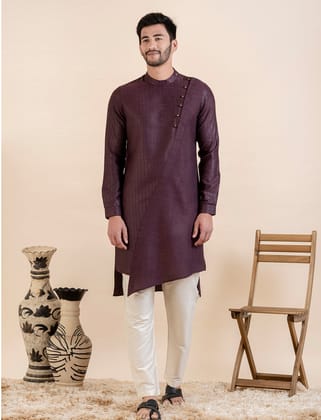 Wine Asymetric  Kurta Set-XS/36 / Only Kurta - No Lowers